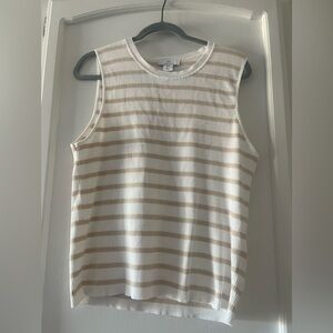 Halston Heritage White and Tan Striped Tank Top